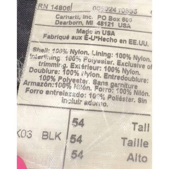 Carhartt Nylon Artic Quilted Insulated Black Coveralls Men's 54 Tall EUC - Picture 4 of 16